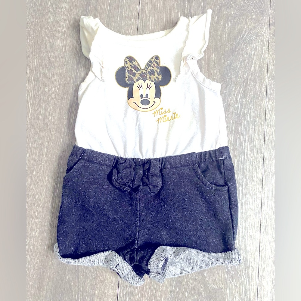 3 Month baby girl Disney Romper! Denim shorts🪻